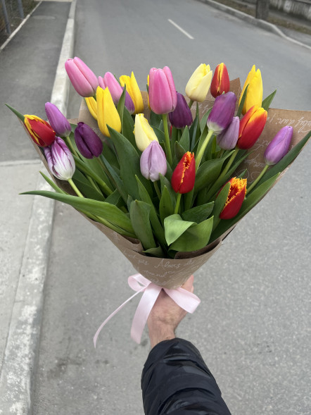 25 тюльпанов микс в упаковке в Коктебеле